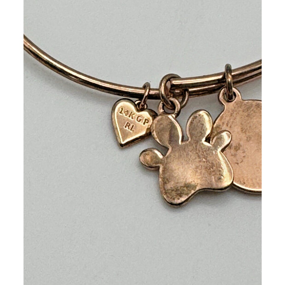 Signed RL Vermeil 14KT GP M Heart Tag Charm Slide Bangle Bracelet Paw Print - Picture 3 of 4